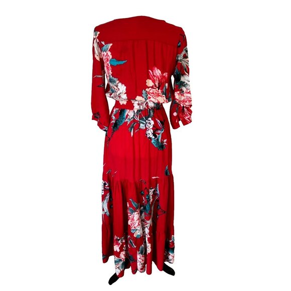 JAASE Maxi Dress Size Small Floral Rayon Smocked Waist Multi Button Down Boho - Picture 8 of 10